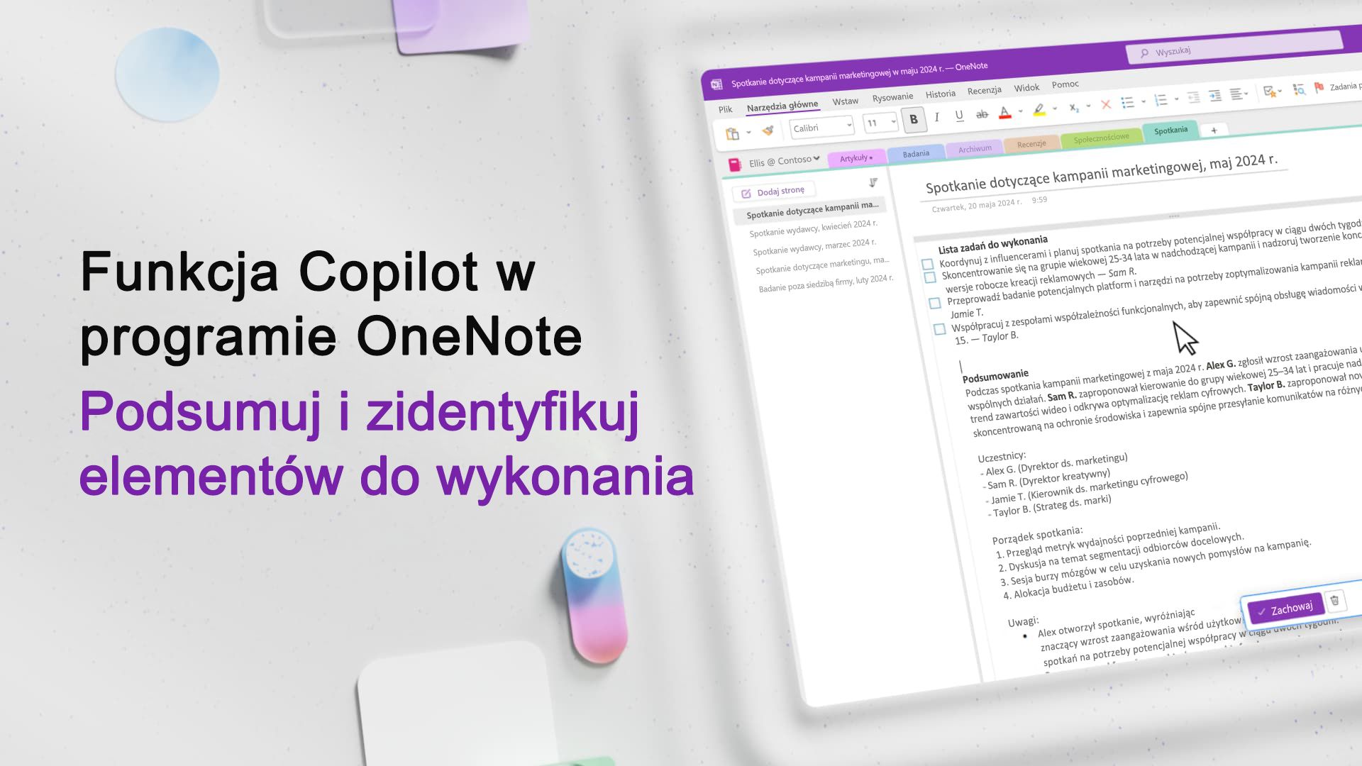 Wideo: Podsumowywanie i identyfikowanie elementów do wykonania za pomocą funkcji Copilot w programie OneNote