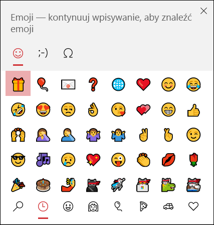 Użyj selektora emoji Windows 10, aby wstawić emoji.