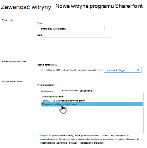 Wyróżniona opcja dodawania witryny typu wiki przedsiębiorstwa