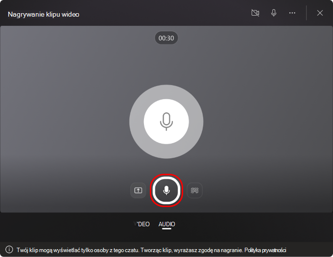 Zrzut ekranu przedstawiający przycisk nagrywania dźwięku