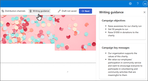 Zrzut ekranu przedstawiający okienko Wskazówki dotyczące pisania.