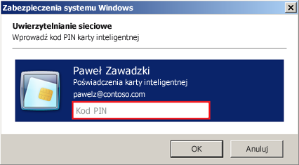 Okno dialogowe wprowadzania kodu PIN karty inteligentnej