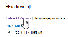 Okno dialogowe Wersja z wyróżnioną pozycją Usuń wszystkie wersje