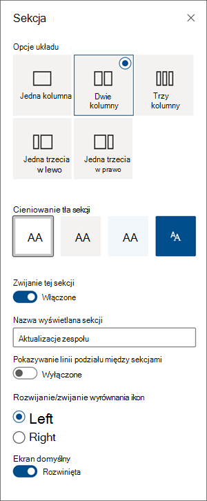zrzut ekranu przedstawiający okienko formatowania sekcji