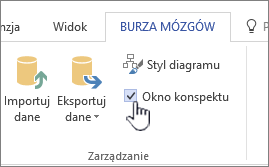 Zaznacz lub wyczyść pole wyboru Okno konspektu