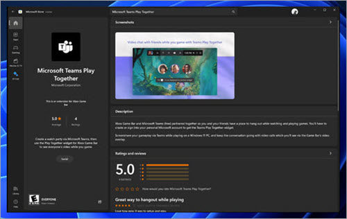Zainstaluj aplikację Microsoft Teams Play Together ze sklepu Microsoft Store, aby spędzać czas ze znajomymi podczas oglądania i grania w gry.