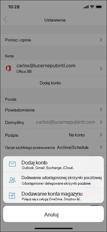 Dodawanie konta do aplikacji Outlook