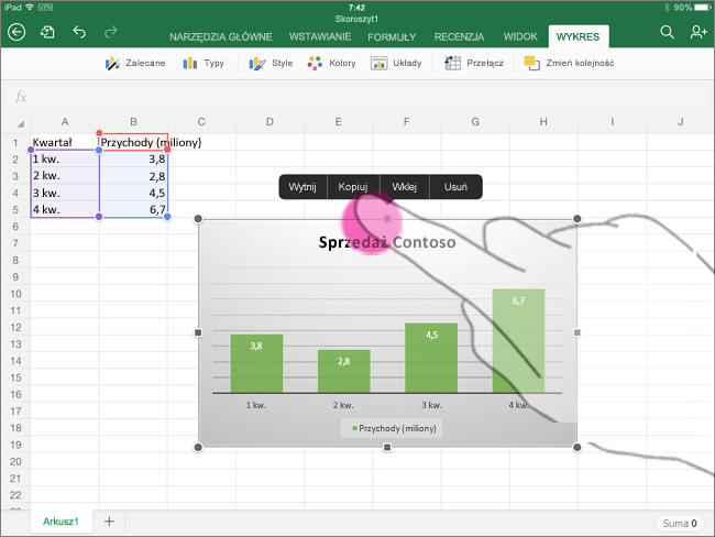 Kopiowanie wykresu z aplikacji Excel dla tabletu iPad