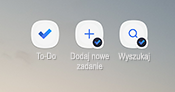 Zrzut ekranu przedstawiający skróty ekranu głównego systemu Android dla aplikacji do wykonania, Dodawanie nowego zadania i wyszukiwanie
