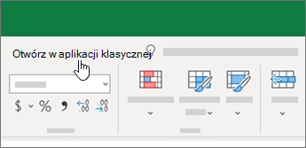 Otwieranie w aplikacji klasycznej na wierzchu skoroszytu programu Excel