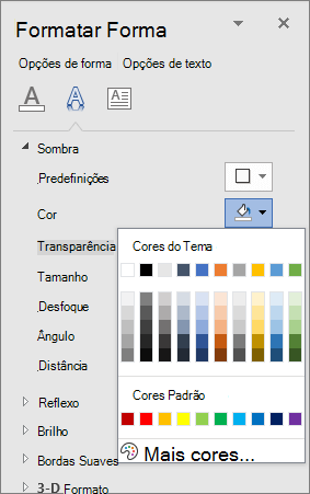 Seleção de cores de Sombra do WordArt