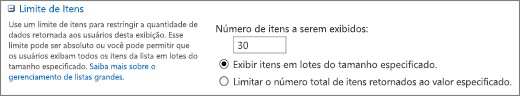 Defina o número de itens a serem exibidos na página Exibir Configurações