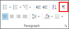O botão para o comando 'Mostrar/Ocultar Marcas de Formatação' é semelhante a uma marca de parágrafo.