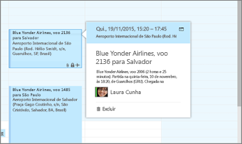 Captura de tela do Outlook mostrando informações sobre voo.