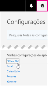 Escolha configurações do Office 365