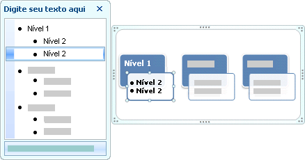 Imagem do Painel de texto mostrando o texto de Nível 1 e de Nível 2