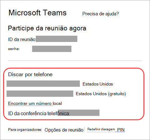 Captura de tela mostrando onde você pode chamar uma reunião do Teams.