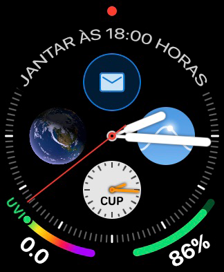 Mostrador de um Apple Watch com informações do Outlook visíveis