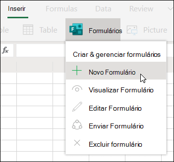 Inserir a opção Novo Formulário no Excel Online