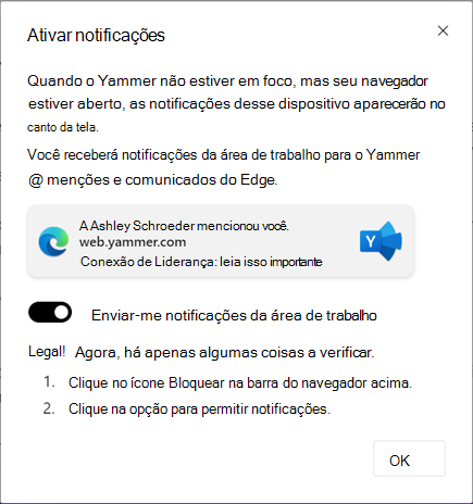 Captura de tela mostrando a caixa de diálogo para habilenciar notificações da área de trabalho