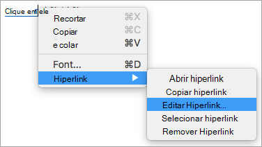 Mostra a opção Editar hiperlink no menu hiperlink