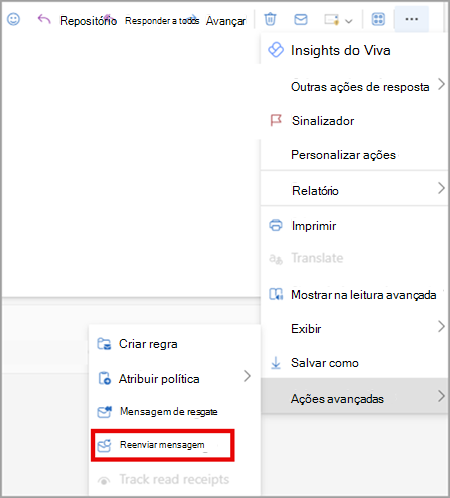 Reenviar mensagem em versões novas e web do Outlook.