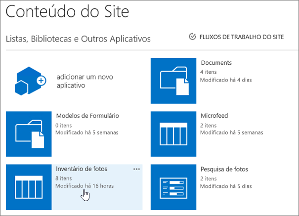 Página de conteúdo do site com a lista selecionada