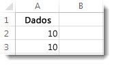 Dados nas células A2 e A3 em uma planilha do Excel