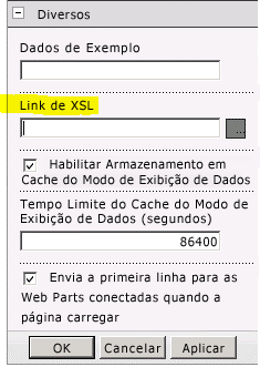 Propriedade do Link XSL no menu Web Part