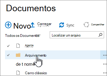 Biblioteca de documentos do SharePoint 2016 com pasta realçada