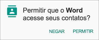 Toque em Permitir para conceder acesso aos Contatos