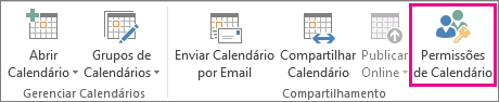 Botão Permissões de Calendário na guia Página inicial do Outlook 2013