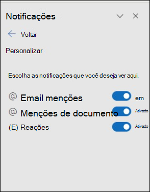 Painel de configurações de notificação do Outlook