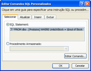 Caixa de diálogo Editar Comandos SQL Personalizados com instrução SQL