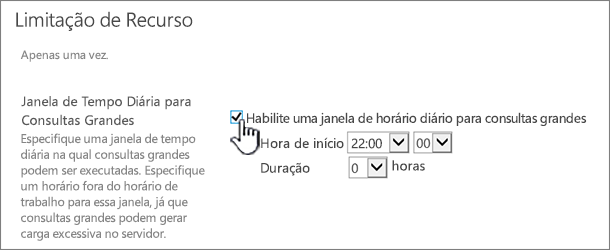 A página de configurações do aplicativo de Administração Central com a janela de Tempo Diária realçada