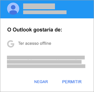 Toque em Permitir para fornecer ao Outlook acesso offline.