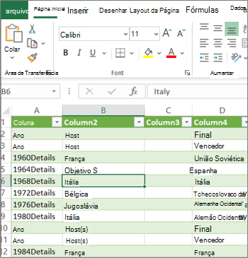 Uma planilha Excel típica