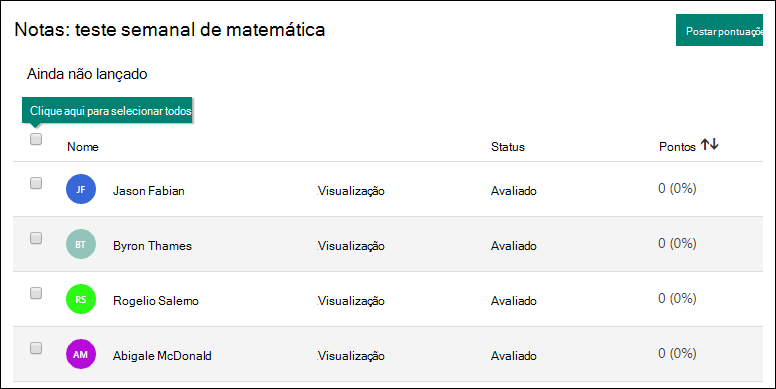 Examinar, selecione e postar a pontuação