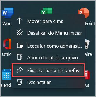 Como fixar um item do menu Iniciar na barra de tarefas do Windows 11.