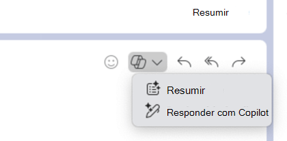 O ícone do Copilot selecionado descarta um menu que mostra Resumir e Responder com o Copilot.
