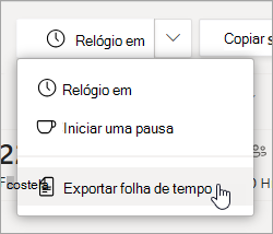 A opção Exportar folha de horários em Turnos para exportar o relatório da folha de horários da sua equipe.