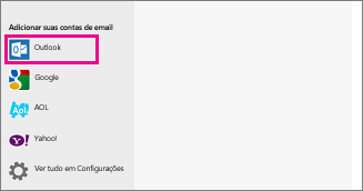 Página Adicionar suas contas de email no Email do Windows 8