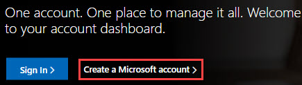 Imagem da página Conta da Microsoft