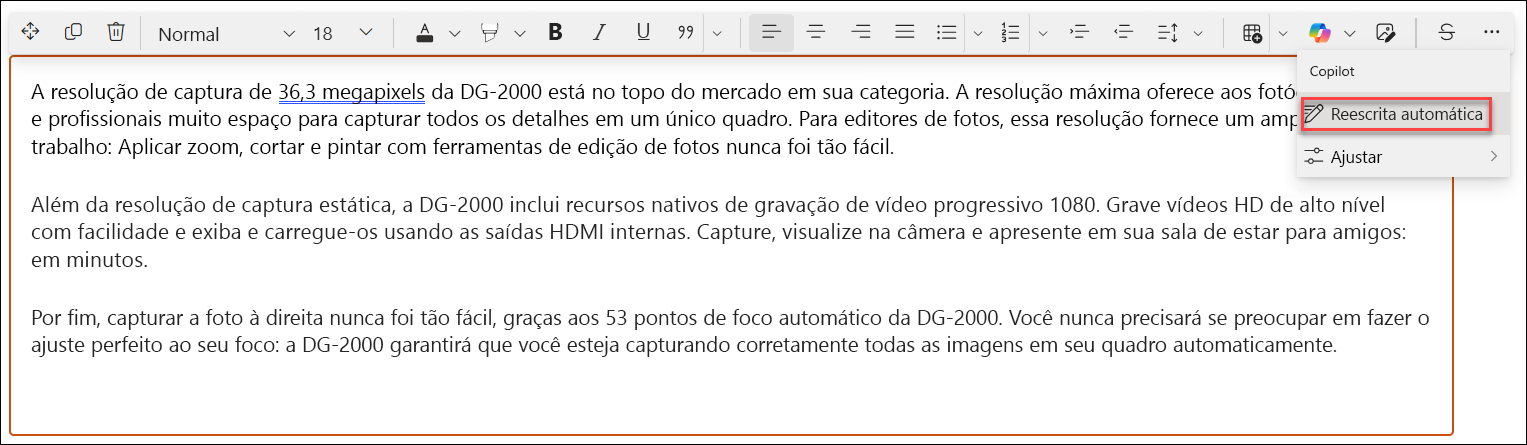 reescrever automaticamente antes - uma captura de tela do exemplo