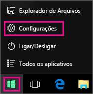 Acessando as Configurações no menu Iniciar do Windows 10
