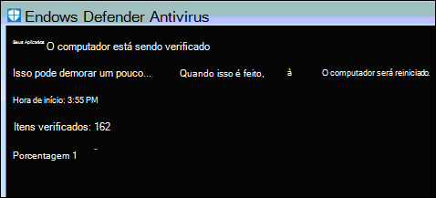 O scanner offline do Defender verificando um sistema em busca de malware.