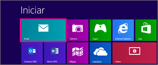 Página inicial do Windows 8 exibindo o Email