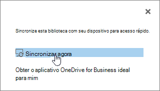 Caixa de diálogo sincronizar agora com o link sincronizar agora realçado