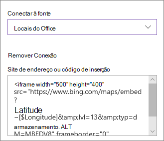 Exemplo de código de inserção para mostrar locais
