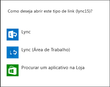 Captura de tela de notificação do Lync para escolher programa
